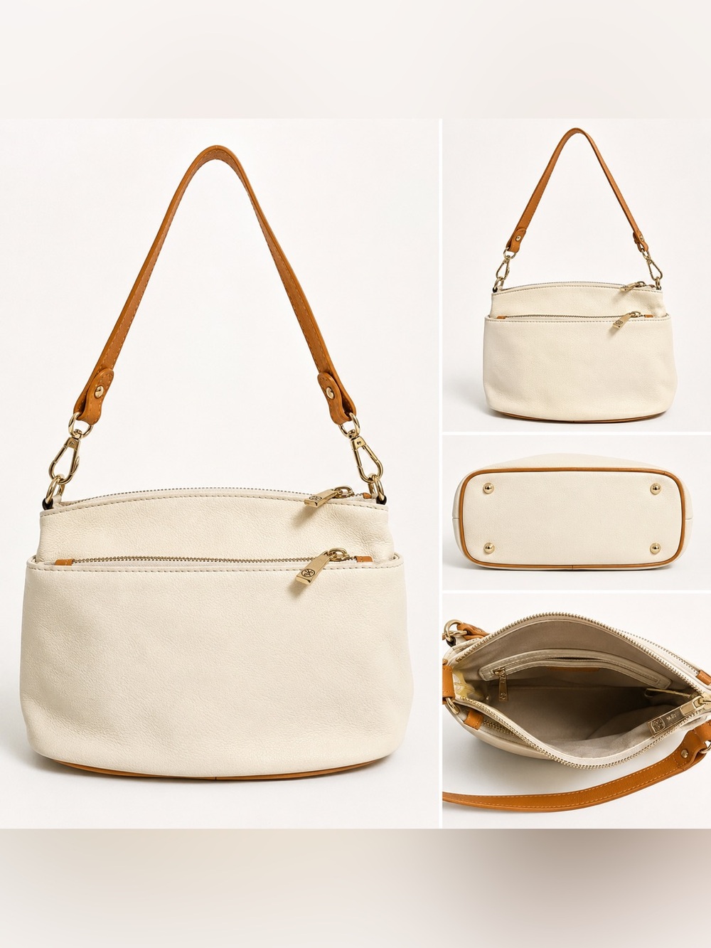 Divina Firenze White Pebbled Leather Shoulder Bag Italian Leather Gold Hardware